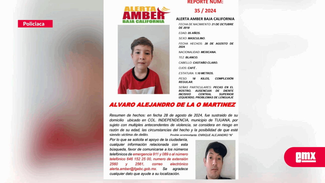 EMX-ACTIVAN ALERTA AMBER BC PARA ÁLVARO ALEJANDRO DE LA O MARTÍNEZ DE 5 AÑOS