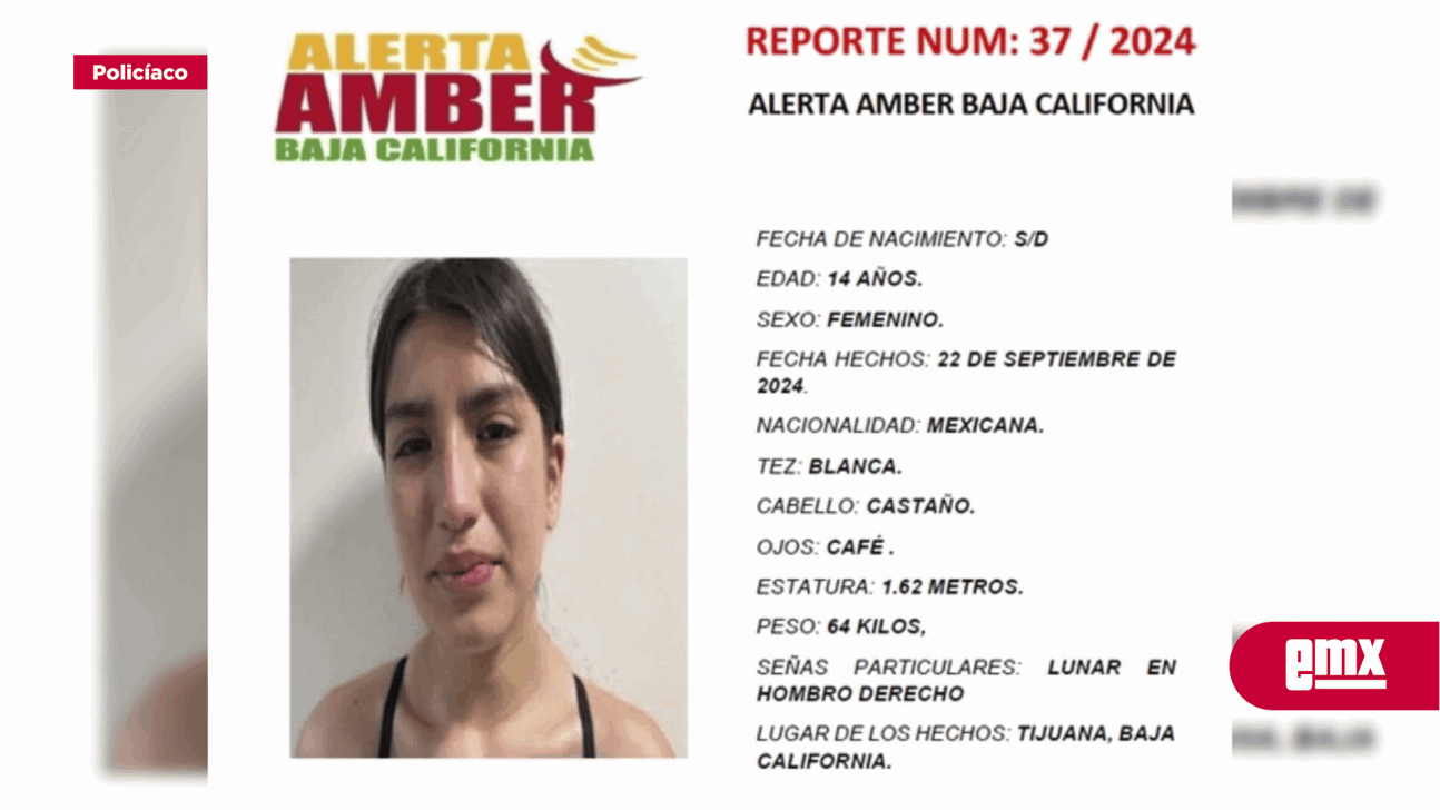 EMX-ACTIVAN ALERTA AMBER BC PARA CAMILA SHALON DE 14 AÑOS